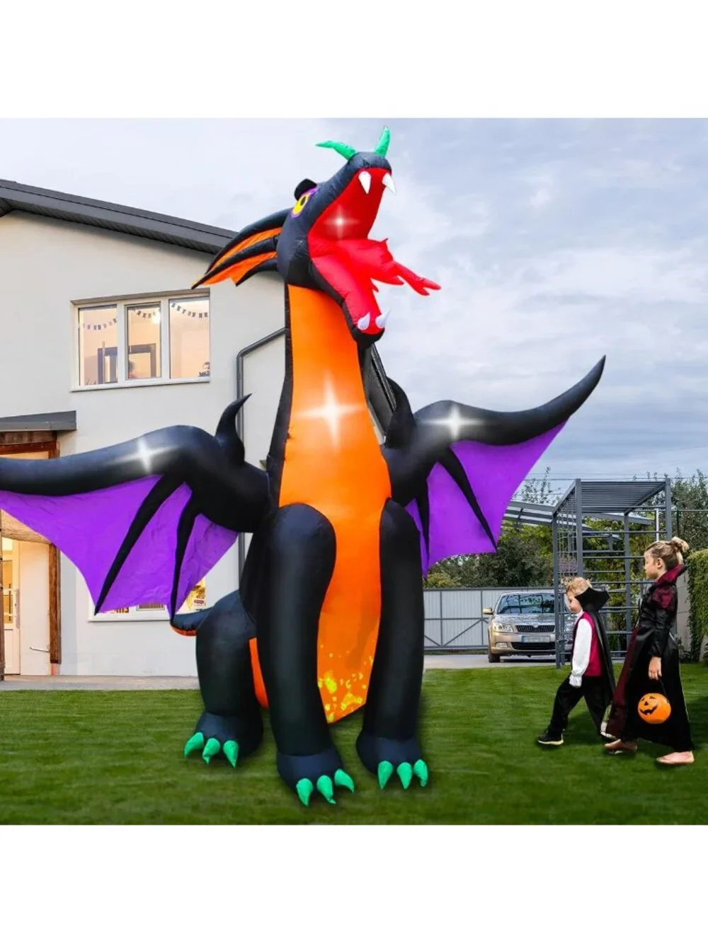 12 FT Inflatable Fire & Ice Dragon with Wings - Halloween Yard Decoration for
